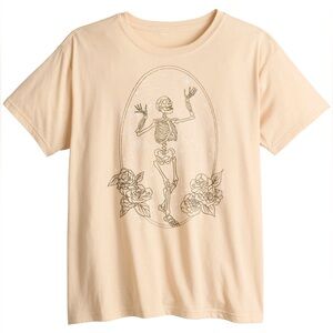 Juniors Mighty Fine Size XS Floral Skeleton Raining Stars Graphic Tee Halloween